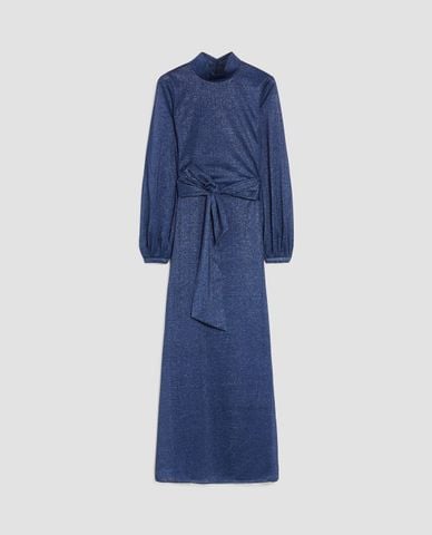  MAX&Co. - Đầm maxi cổ tròn tay dài phối thắt lưng vải Calco 