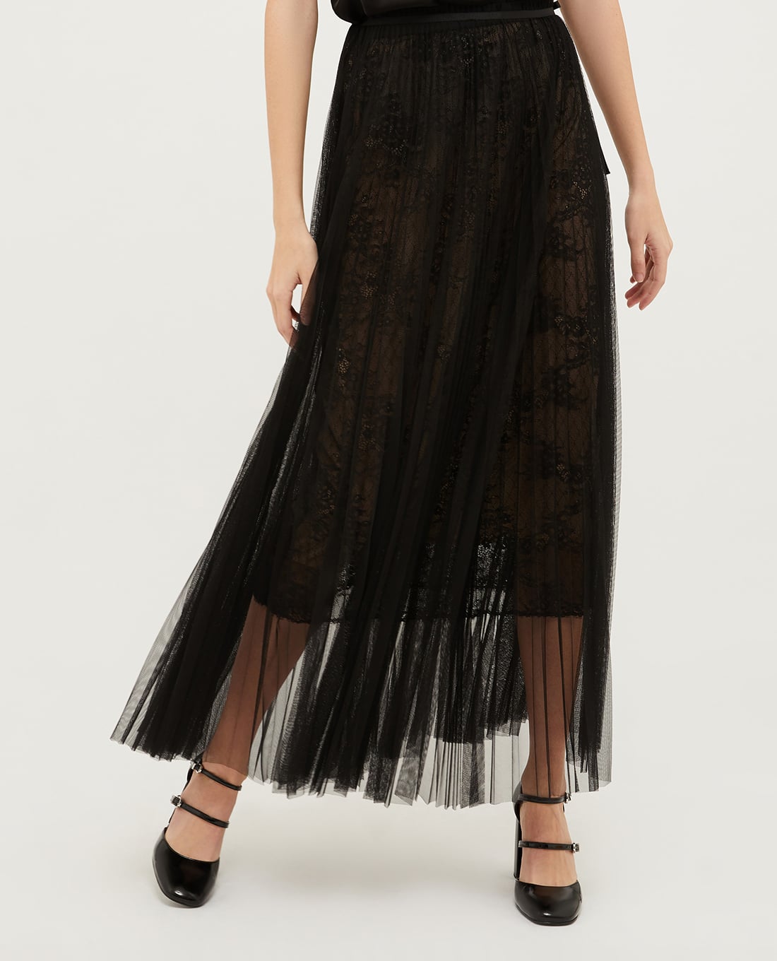 MAX&Co. - Chân váy chữ A midi dáng xoè xếp li xuyên thấu Cuneo