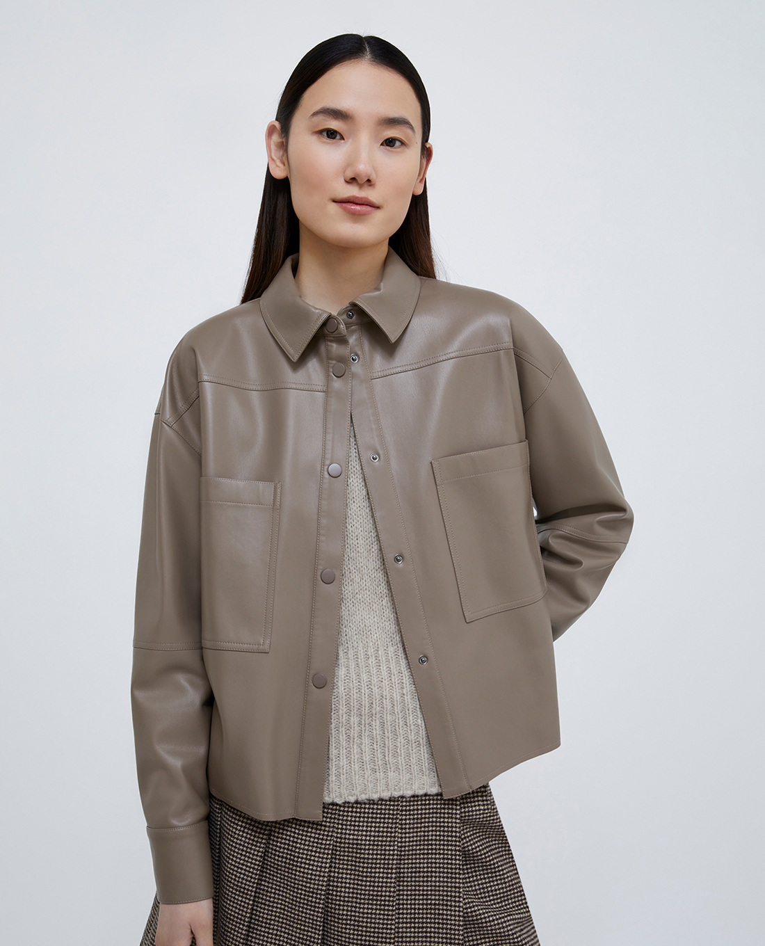 MAX&Co. - Áo khoác da nữ cổ bẻ tay dài phối túi Sand