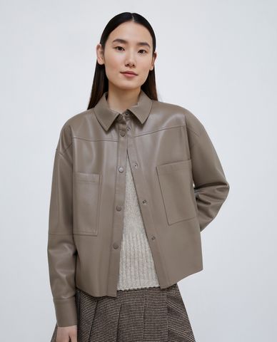  MAX&Co. - Áo khoác da nữ cổ bẻ tay dài phối túi Sand 