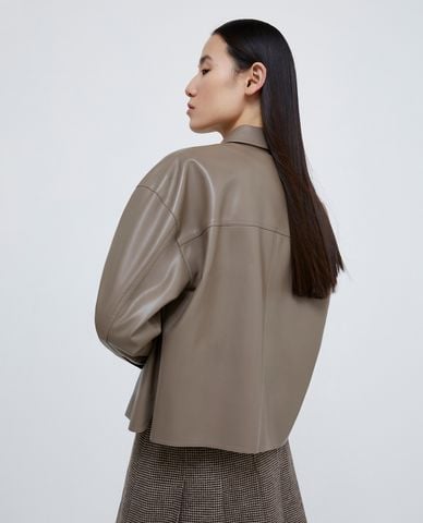  MAX&Co. - Áo khoác da nữ cổ bẻ tay dài phối túi Sand 