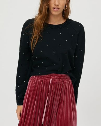  MAX&Co. - Áo sweater nữ tay dài cổ tròn Rhinestone Studs 