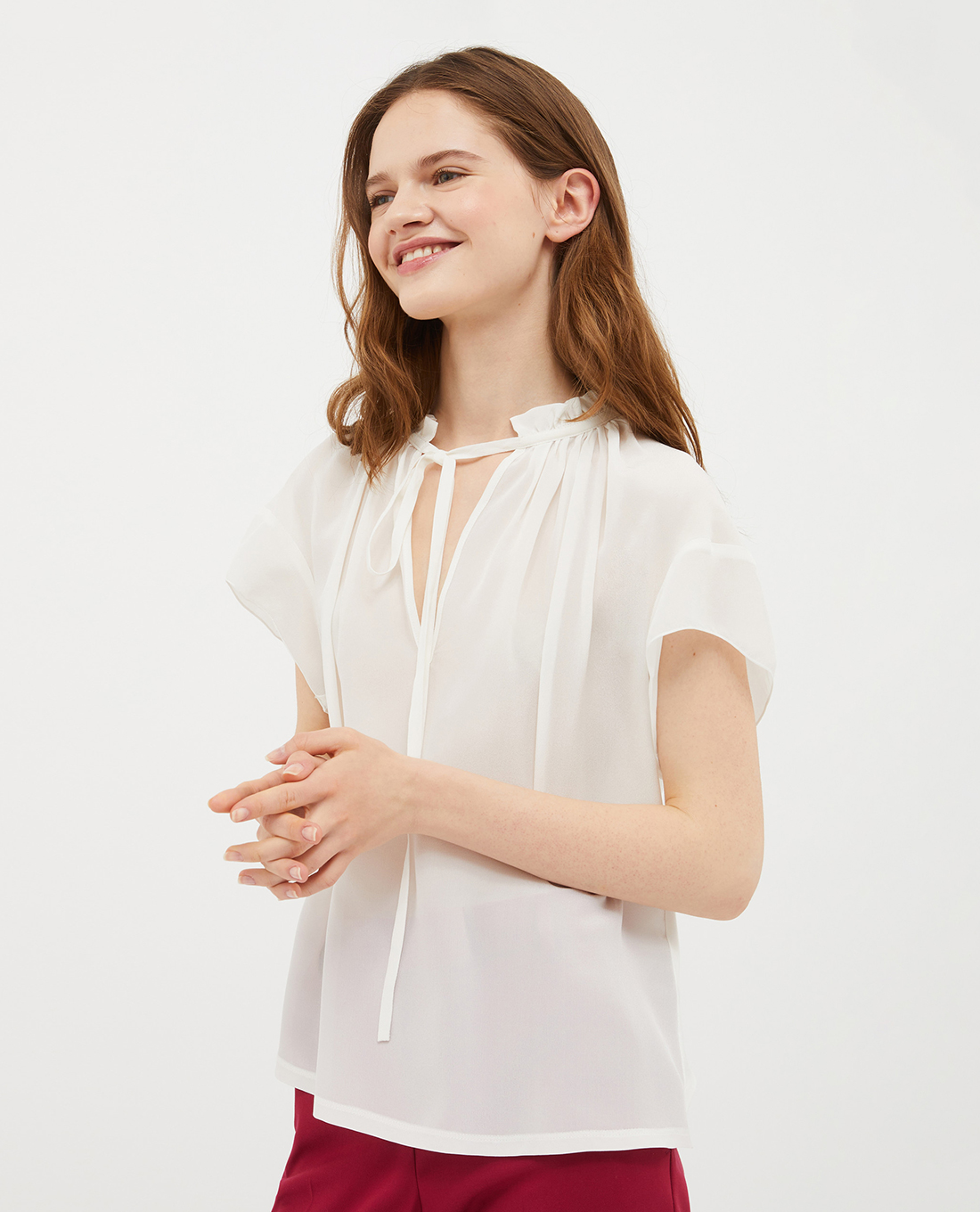 MAX&Co. - Áo kiểu cổ tròn phối bèo tay phồng kèm dây rút Vidim