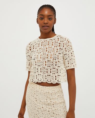  MAX&Co. - Áo croptop nữ cổ tròn tay ngắn phối ren Morfeo 