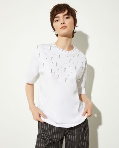  MAX&Co. - Áo thun nữ cổ tròn tay ngắn đính đá Ragazza 