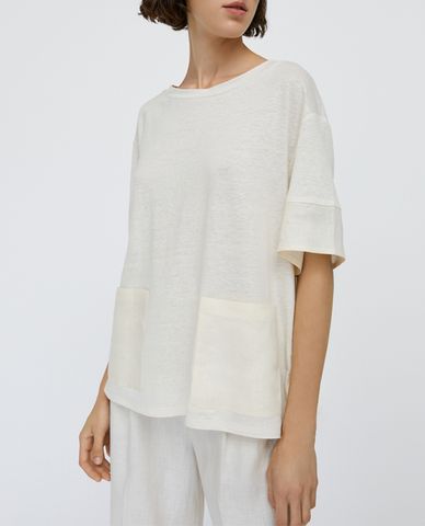  MAX&Co. - Áo thun nữ tay ngắn cổ tròn Linen Canvas & Jersey 