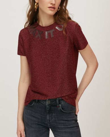  MAX&Co. - Áo thun nữ cổ tròn tay ngắn Jersey Lamé Slogan 