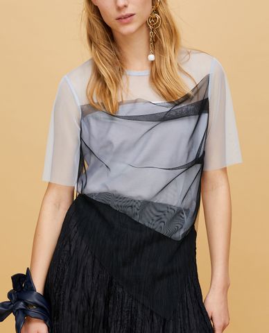  MAX&Co. - Áo thun nữ cổ tròn tay ngắn phối lưới Jersey And Tulle 