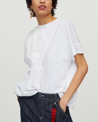  MAX&Co. - Áo thun nữ cổ tròn tay ngắn phối dây rút Jersey And Poplin 