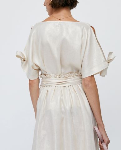  MAX&Co. - Áo kiểu nữ cổ V tay ngắn Metallic Linen 