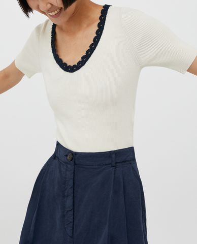  MAX&Co. - Áo dệt kim nữ cổ V tay ngắn phom ôm nữ tính Premiato 