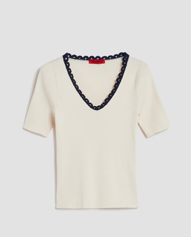  MAX&Co. - Áo dệt kim nữ cổ V tay ngắn phom ôm nữ tính Premiato 