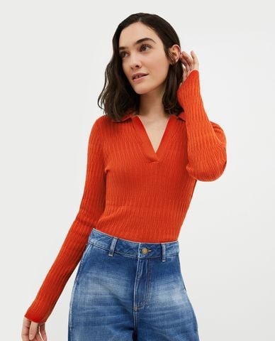  MAX&Co. - Áo polo nữ dệt kim cổ bẻ tay dài Velvet 