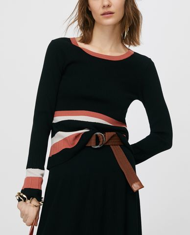  MAX&Co. - Áo len nữ cổ tròn tay dài Mixed Ribbing 