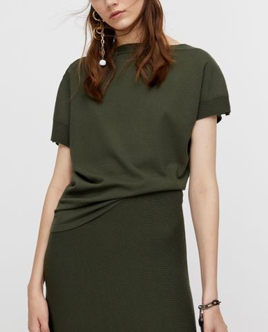  MAX&Co. - Áo len nữ cổ tròn tay ngắn Asymmetrical 