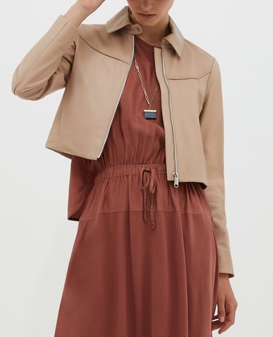  MAX&Co. - Áo khoác nữ cổ bẻ tay dài da bóng Micron 