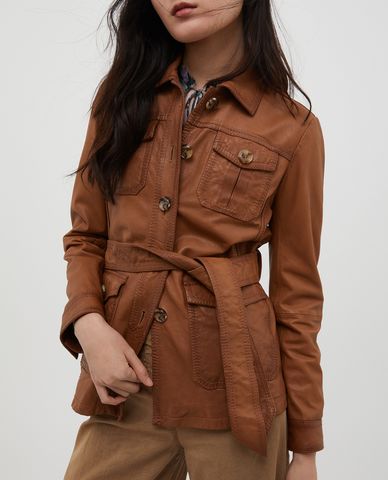  MAX&Co. - Áo khoác da nữ cổ gập phối thắt lưng Baldanza 