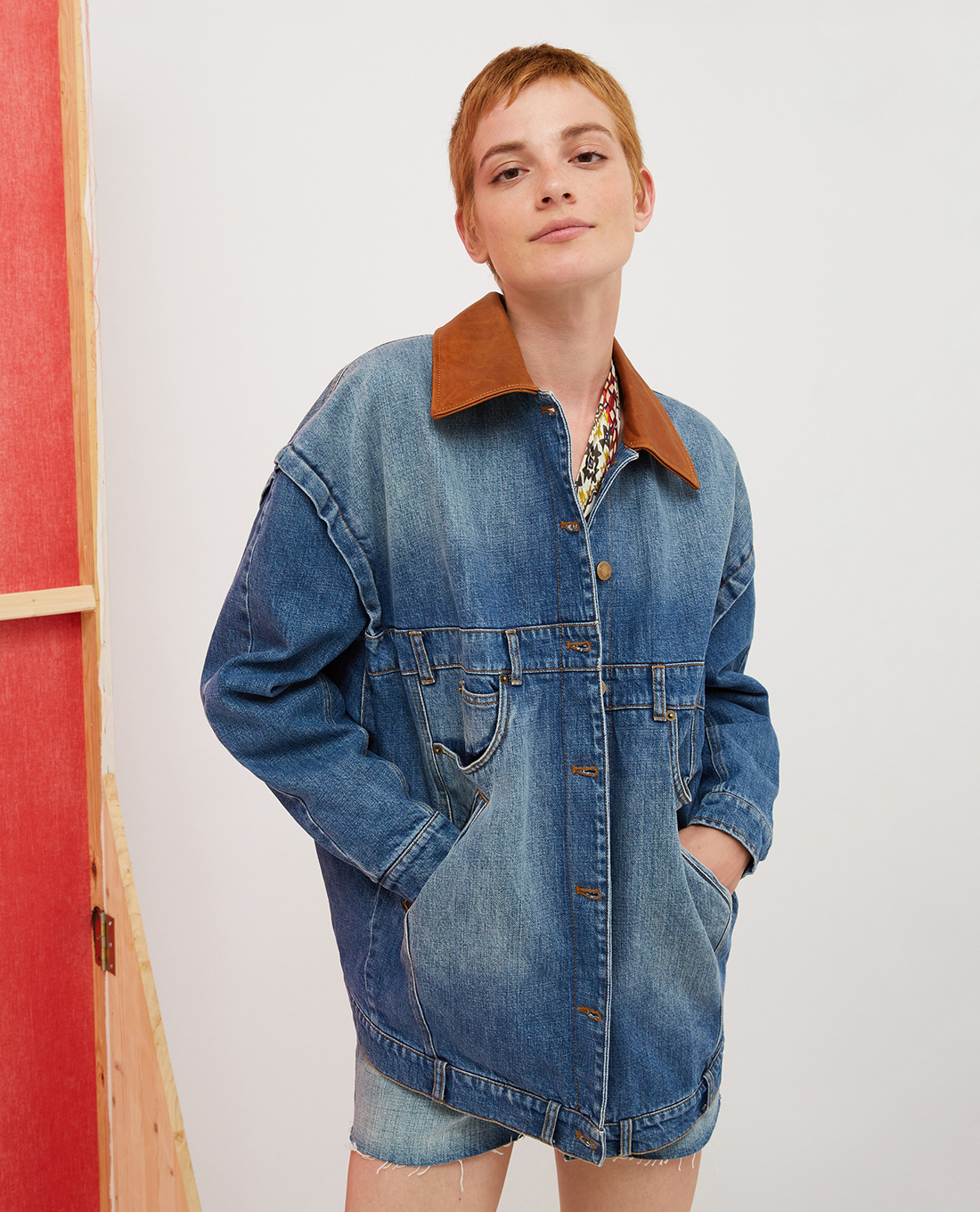 MAX&Co. - Áo khoác denim cổ bẻ tay dài phối túi Merida