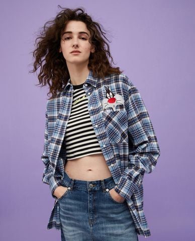  MAX&Co. - Áo sơ mi cổ bẻ tay dài phối sọc caro Scott 