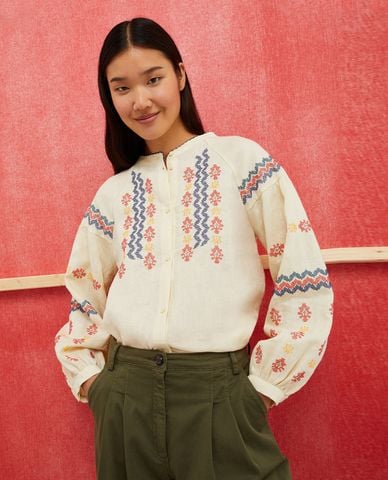  MAX&Co. - Áo sơ mi cổ tròn tay dài hoạ tiết thêu Riga 