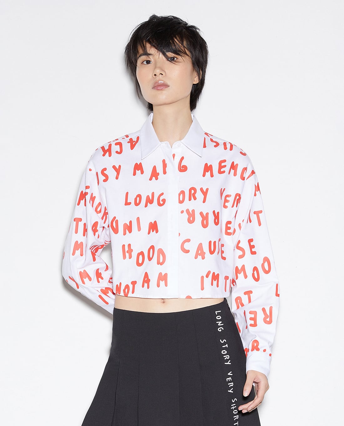 MAX&Co. - Áo sơ mi croptop cổ bẻ tay dài Allovertext