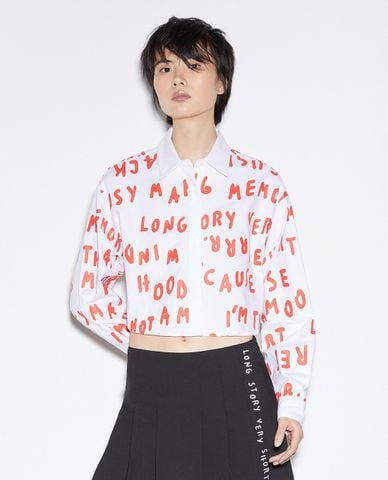  MAX&Co. - Áo sơ mi croptop cổ bẻ tay dài Allovertext 