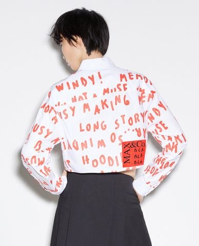  MAX&Co. - Áo sơ mi croptop cổ bẻ tay dài Allovertext 