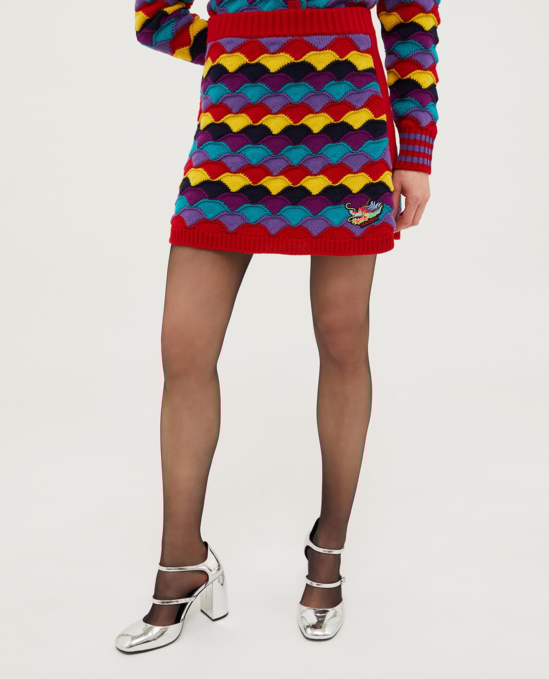 MAX&Co. - Chân váy dệt kim mini chữ A hoạ tiết Massimo