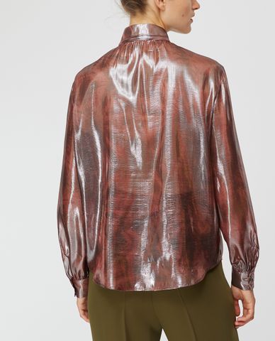  MAX&Co. - Áo sơ mi nữ tay dài cổ cao Silk Lamé Drawstring 