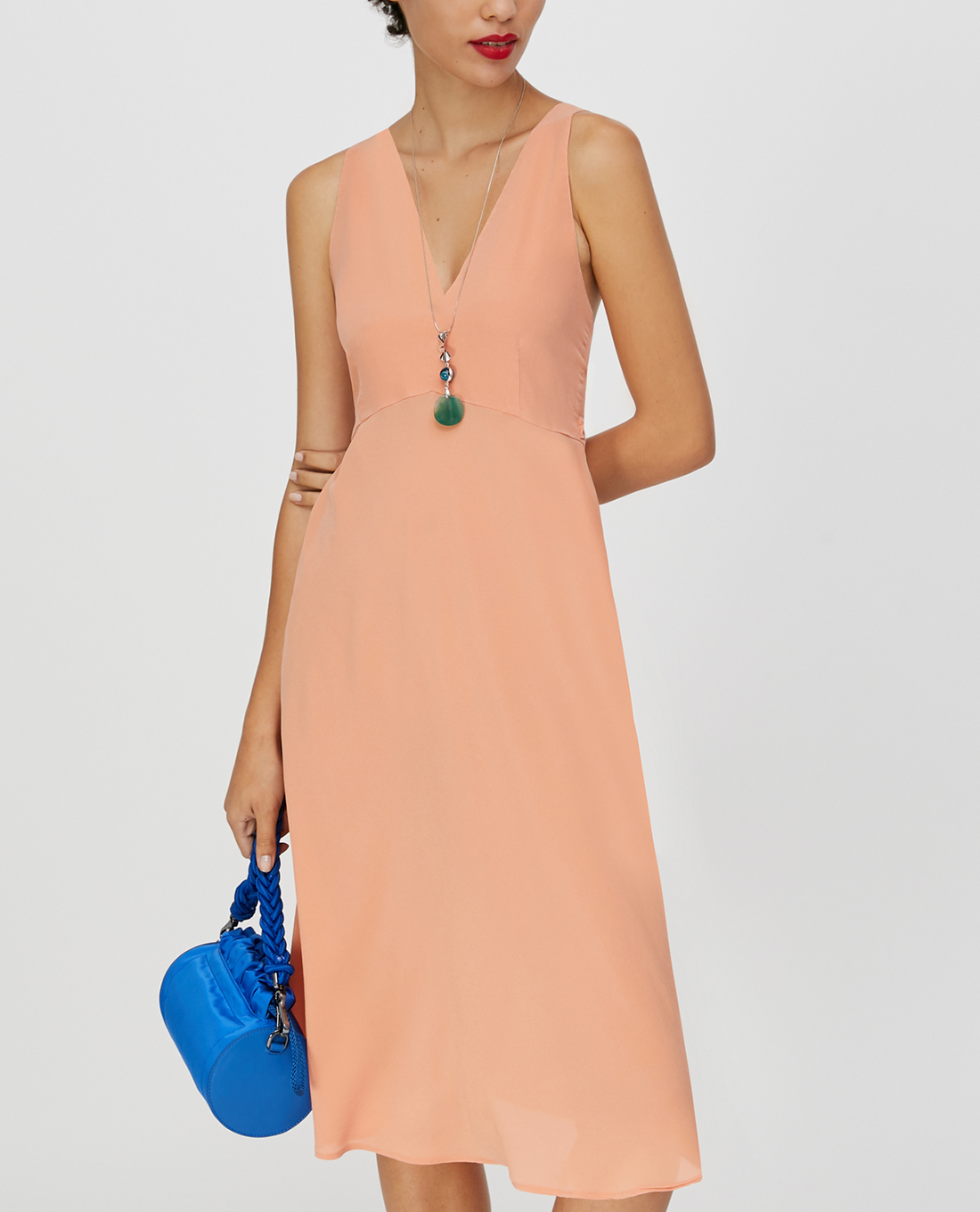 MAX&Co. - Đầm midi sát nách cổ V Pure Silk