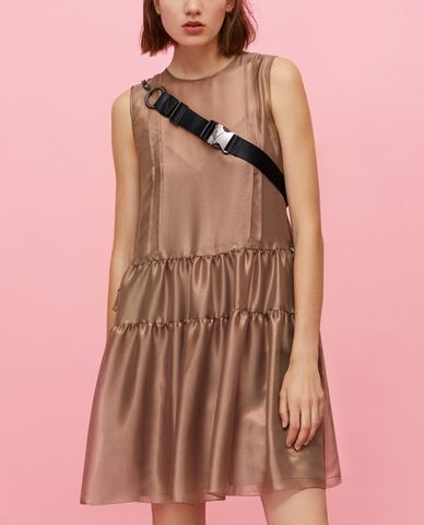  MAX&Co. - Đầm mini cổ tròn sát nách Iridescent Silk Ruffle 