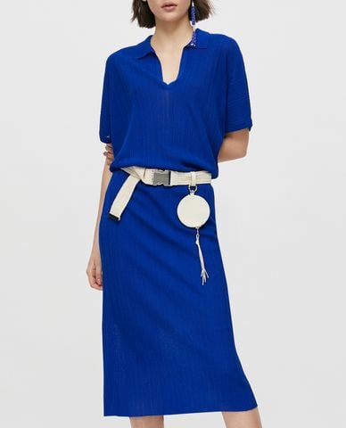  MAX&Co. - Đầm midi ngắn tay cổ bẻ 3D Knit 