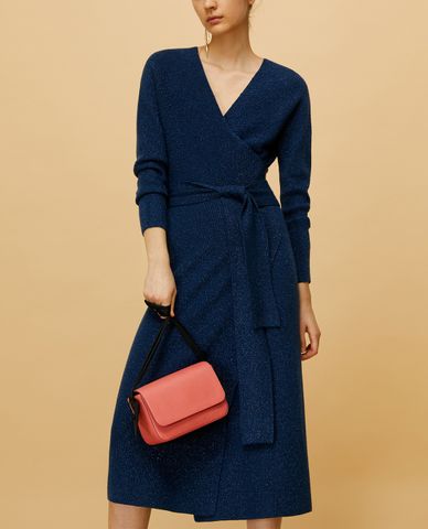  MAX&Co. - Đầm midi dệt kim cổ V tay dài Crossover Lamé Knit 