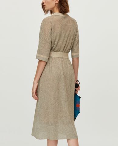  MAX&Co. - Đầm midi dệt kim cổ bẻ tay ngắn Knitted Lamé Polo 