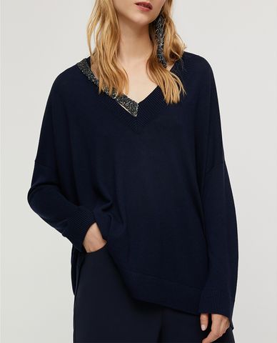  MAX&Co. - Áo len nữ cổ V phom suông Sequin Pattern 