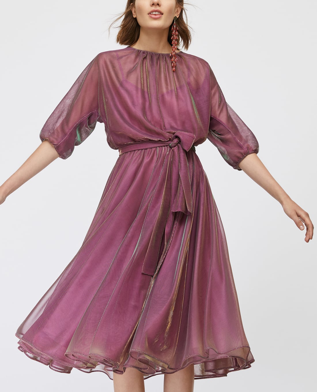 MAX&Co. - Đầm midi tay lở xếp li Iridescent Tulle
