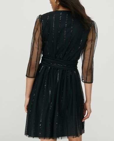  MAX&Co. - Đầm mini cổ V tay lỡ xuyên thấu Tulle Sequin Stripes 