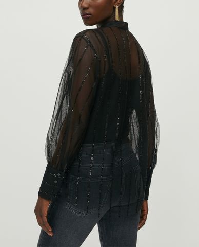  MAX&Co. - Áo kiểu nữ xuyên thấu cổ lọ Sequin Stripes 