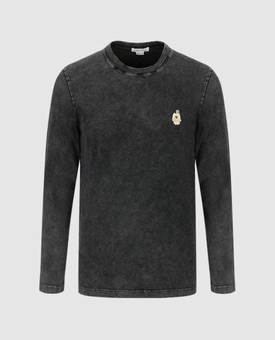  URBAN REVIVO - Áo thun nam cổ tròn tay dài phối hình in độc đáo 