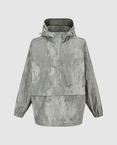  URBAN REVIVO - Áo hoodie nam tay dài phối zip Half Placke 