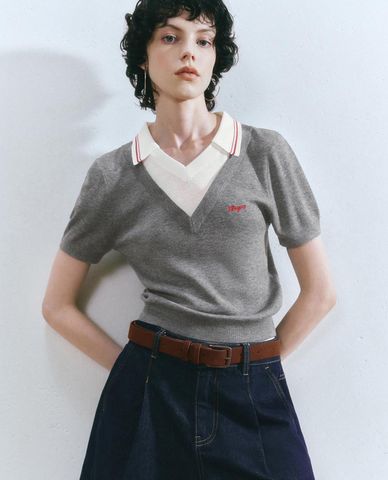  URBAN REVIVO - Áo dệt kim nữ cổ bẻ thanh lịch 