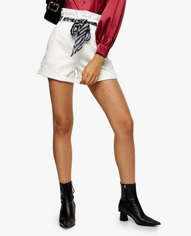  TOPSHOP - Quần shorts nữ lưng cao phối belt White Denim Paperbag 