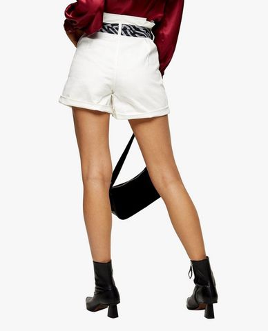  TOPSHOP - Quần shorts nữ lưng cao phối belt White Denim Paperbag 