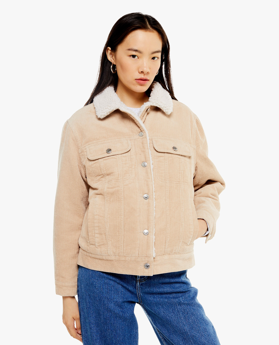 TOPSHOP - Áo khoác nữ denim Ecru Corduroy Oversized