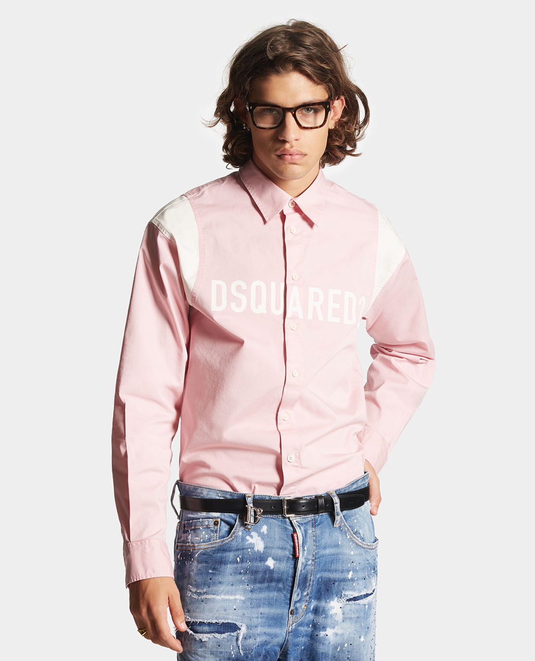 DSQUARED2 - Áo sơ mi nam cổ bẻ tay dài phối màu Varsity