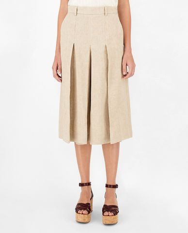  WEEKEND MAX MARA - Quần lửng nữ xếp li ống rộng Linen Canvas 
