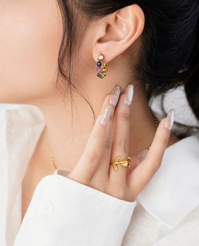  CECI - Khuyên tai nữ dáng hở đính đá nhiều màu 