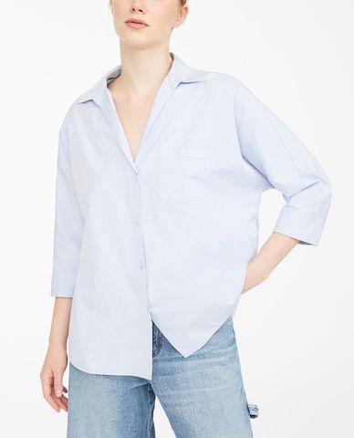  WEEKEND MAX MARA - Áo sơ mi nữ cổ bẻ phom suông thời trang Cotton Poplin 