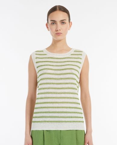  WEEKEND MAX MARA - Áo dệt kim nữ sát nách phối sọc Ciad 