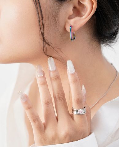  CECI - Khuyên tai nữ khoen hình chữ nhật cá tính 